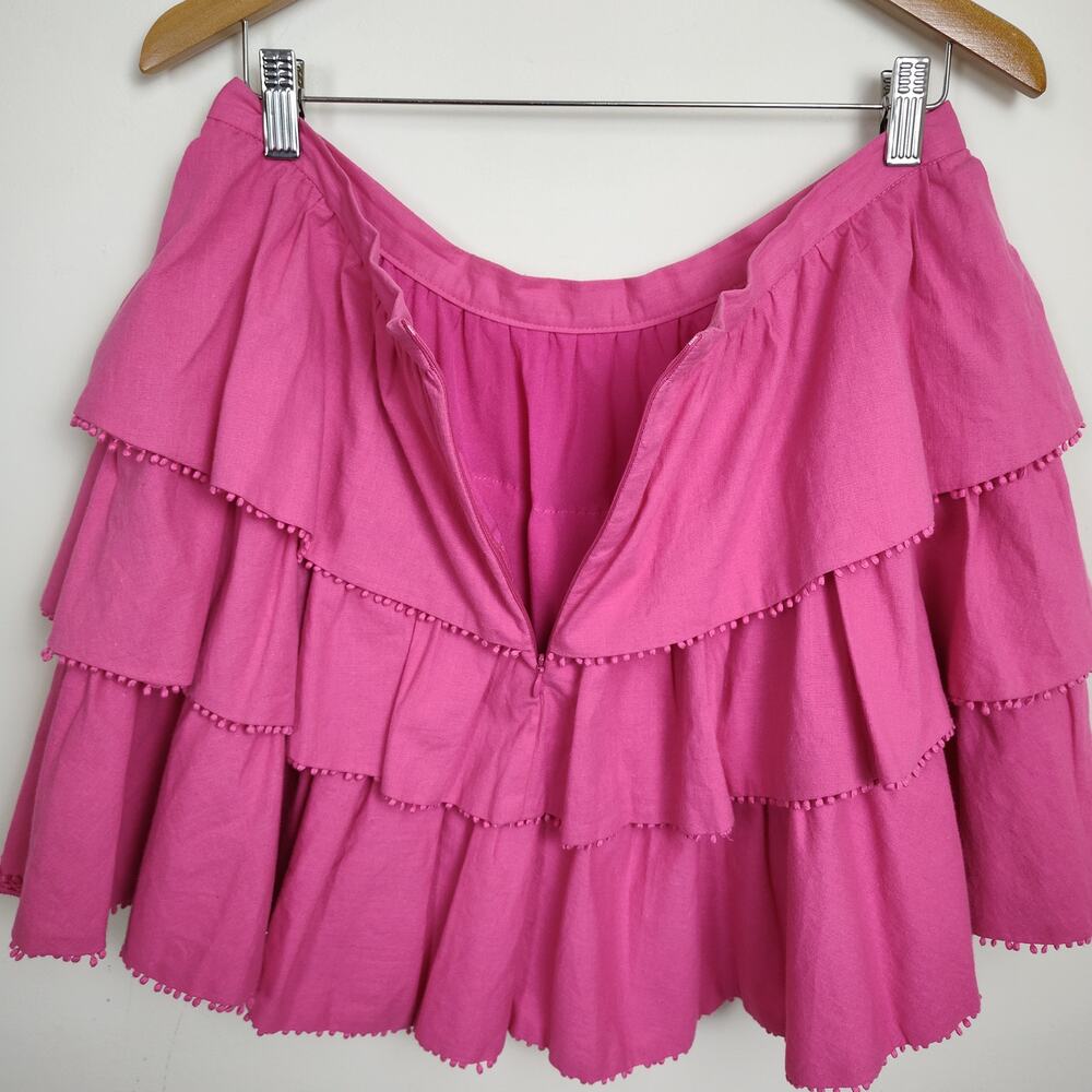 Showpo Women's Tiered Ruffle Skirt Sz 12 Layered Casual Mini Pink Cotton Stretch - Picture 9 of 15